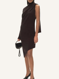 Asymmetrical wool dress - Chocolate