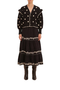 Cardigan motifs fleurs en maille - Noir