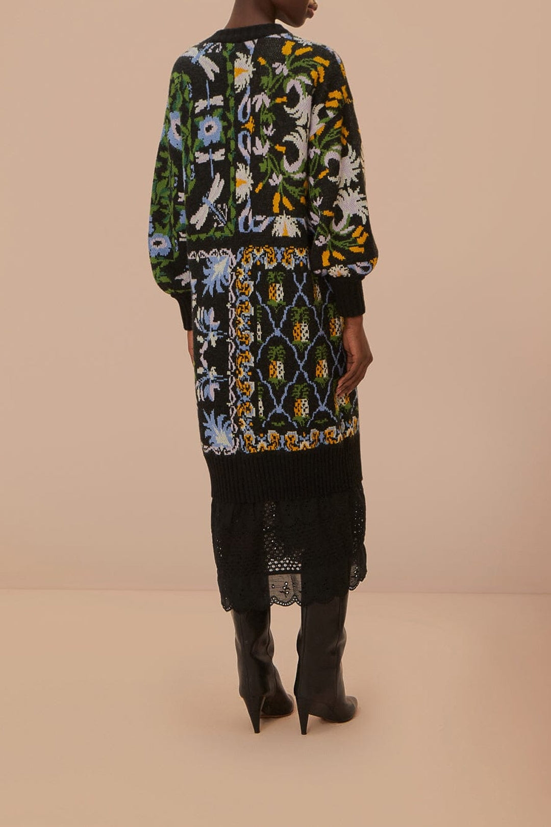 Cardigan Winter Garden mi-long en maille - Noir
