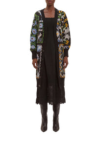 Cardigan Winter Garden mi-long en maille - Noir