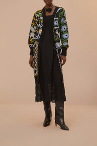 Cardigan Winter Garden mi-long en maille - Noir