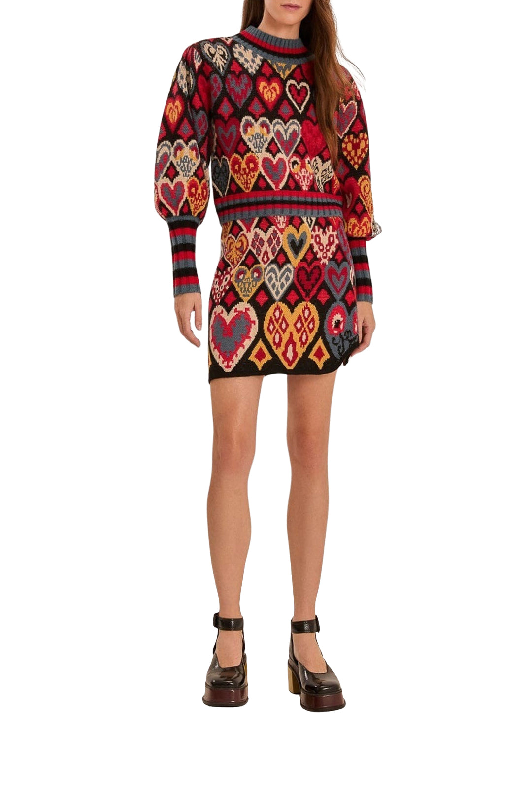 Pull Ikat à cœurs en maille - Orange