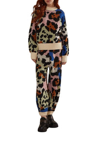 MEDIA OFF LINE_Pantalon en maille Léopard coloré - Noir