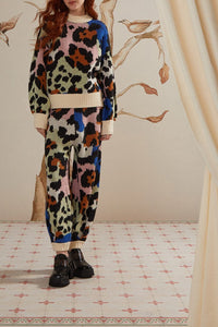 MEDIA OFF LINE_Pantalon en maille Léopard coloré - Noir
