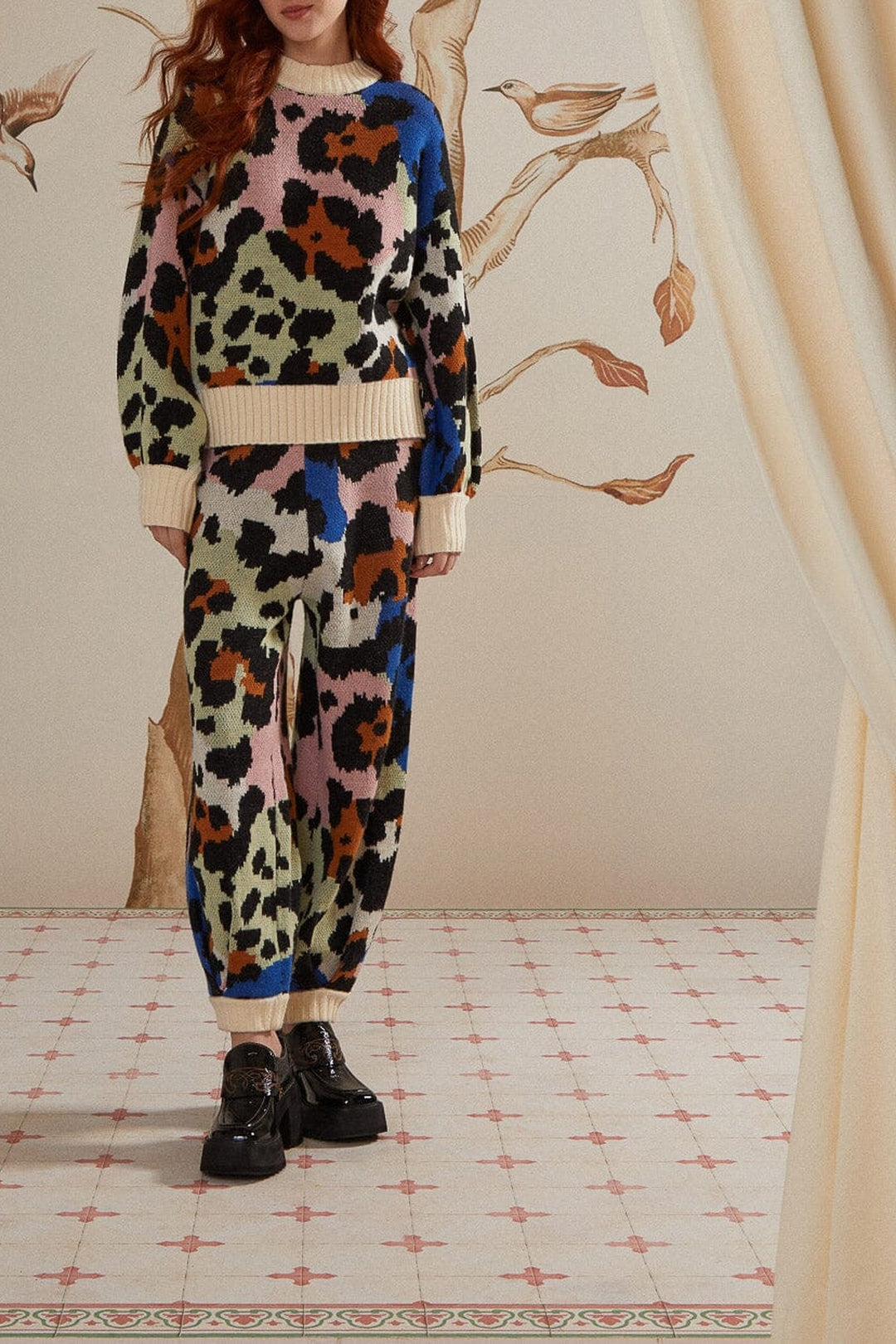 MEDIA OFF LINE_Pantalon en maille Léopard coloré - Noir