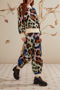 MEDIA OFF LINE_Pantalon en maille Léopard coloré - Noir
