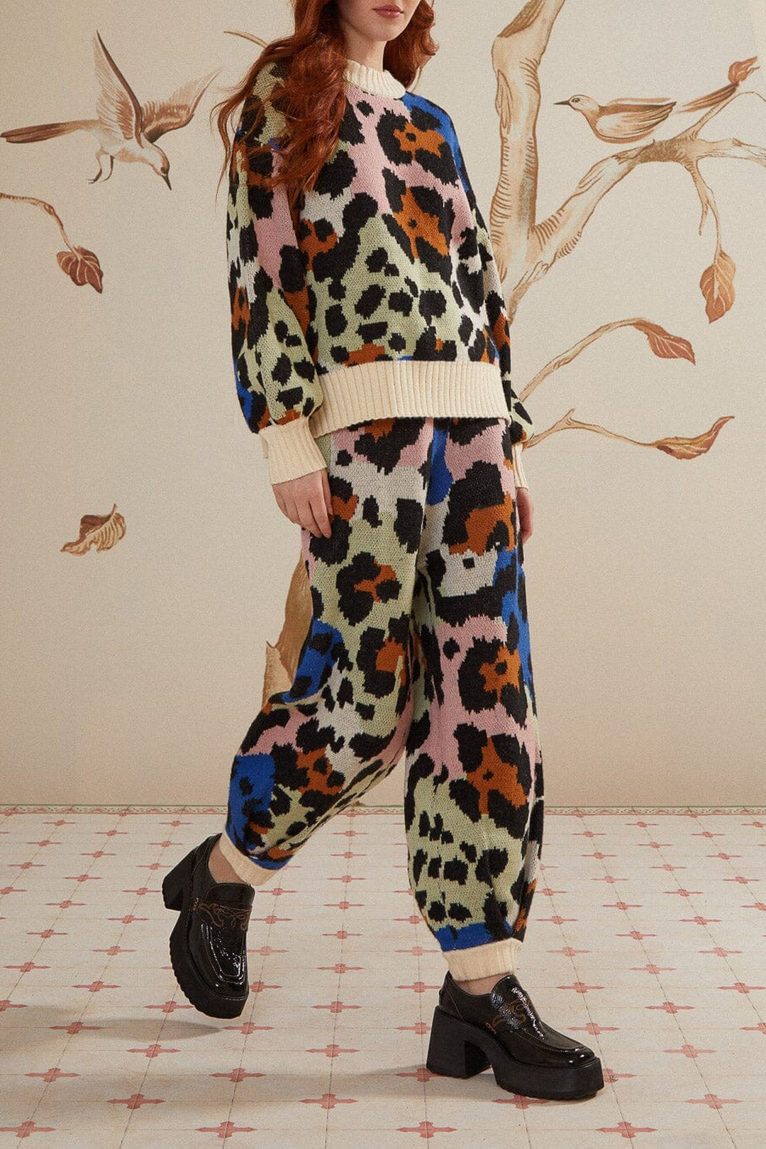 MEDIA OFF LINE_Pantalon en maille Léopard coloré - Noir