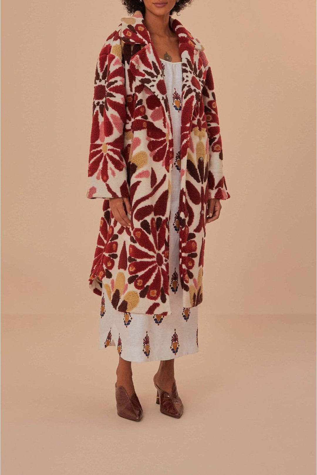 Ainika wool blend floral coat - Red