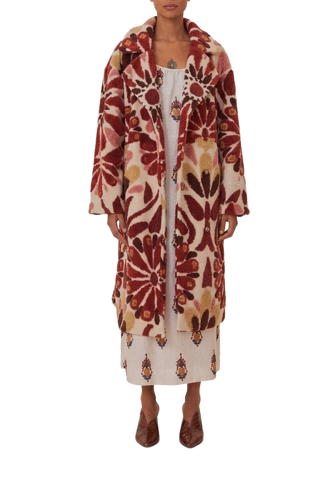 Ainika wool blend floral coat - Red