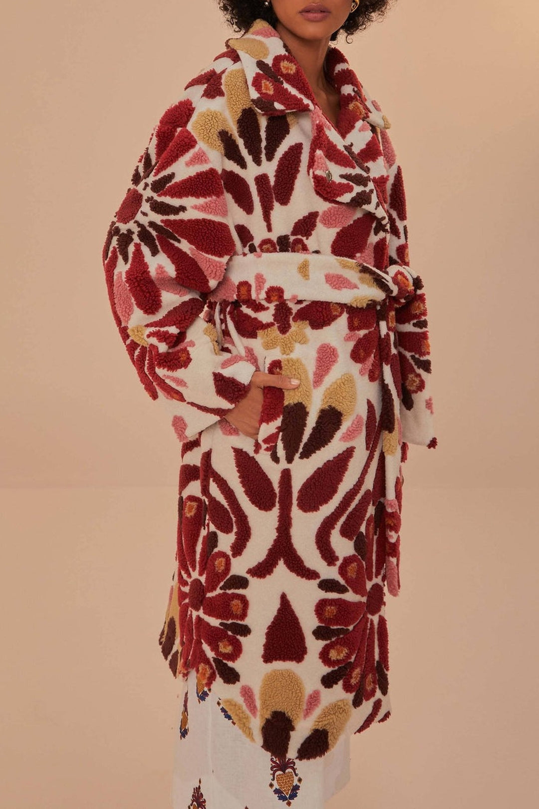 Ainika wool blend floral coat - Red