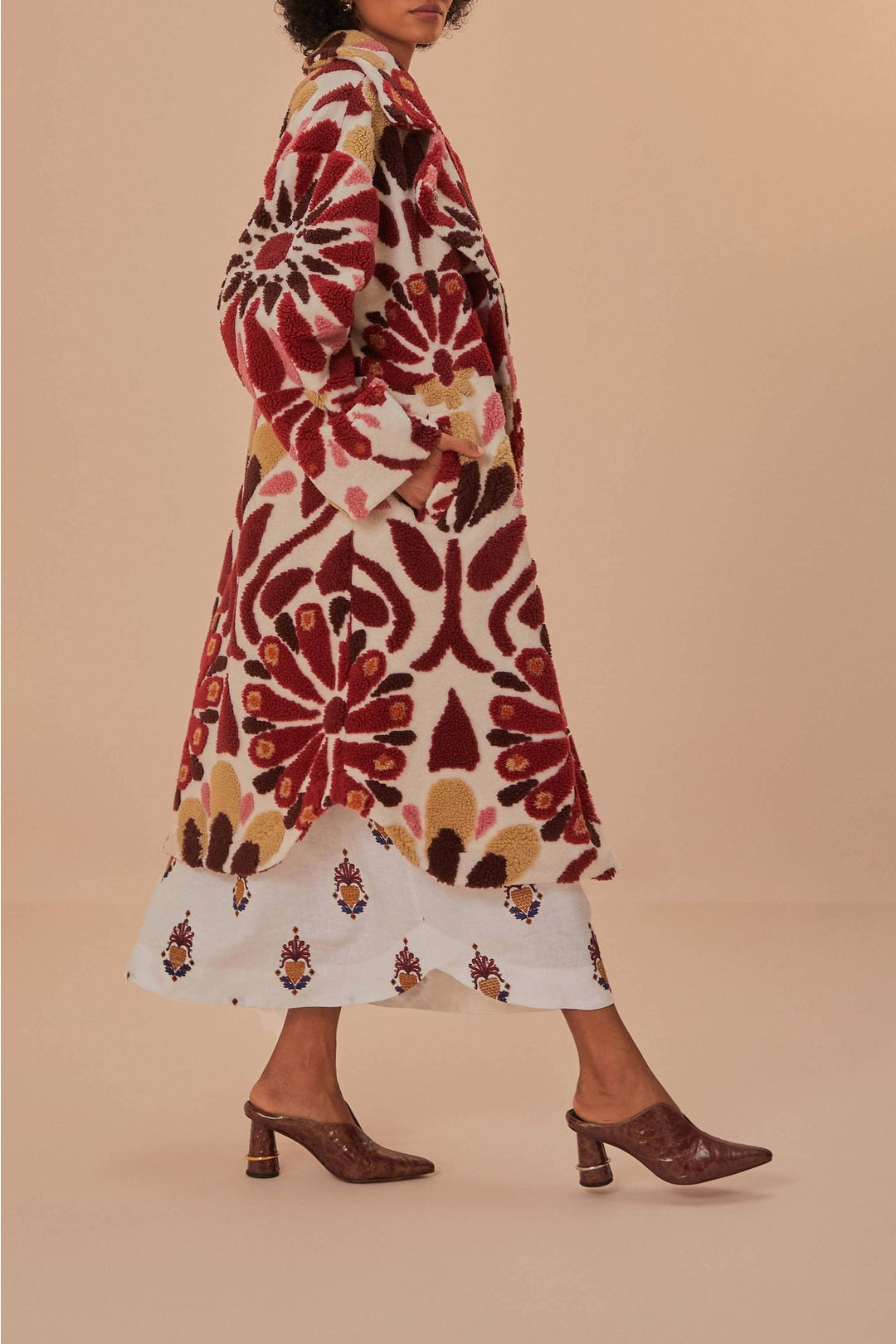 Ainika wool blend floral coat - Red