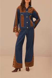 Pantalon large taille basse en denim - Marron