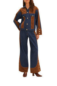 Pantalon large taille basse en denim - Marron