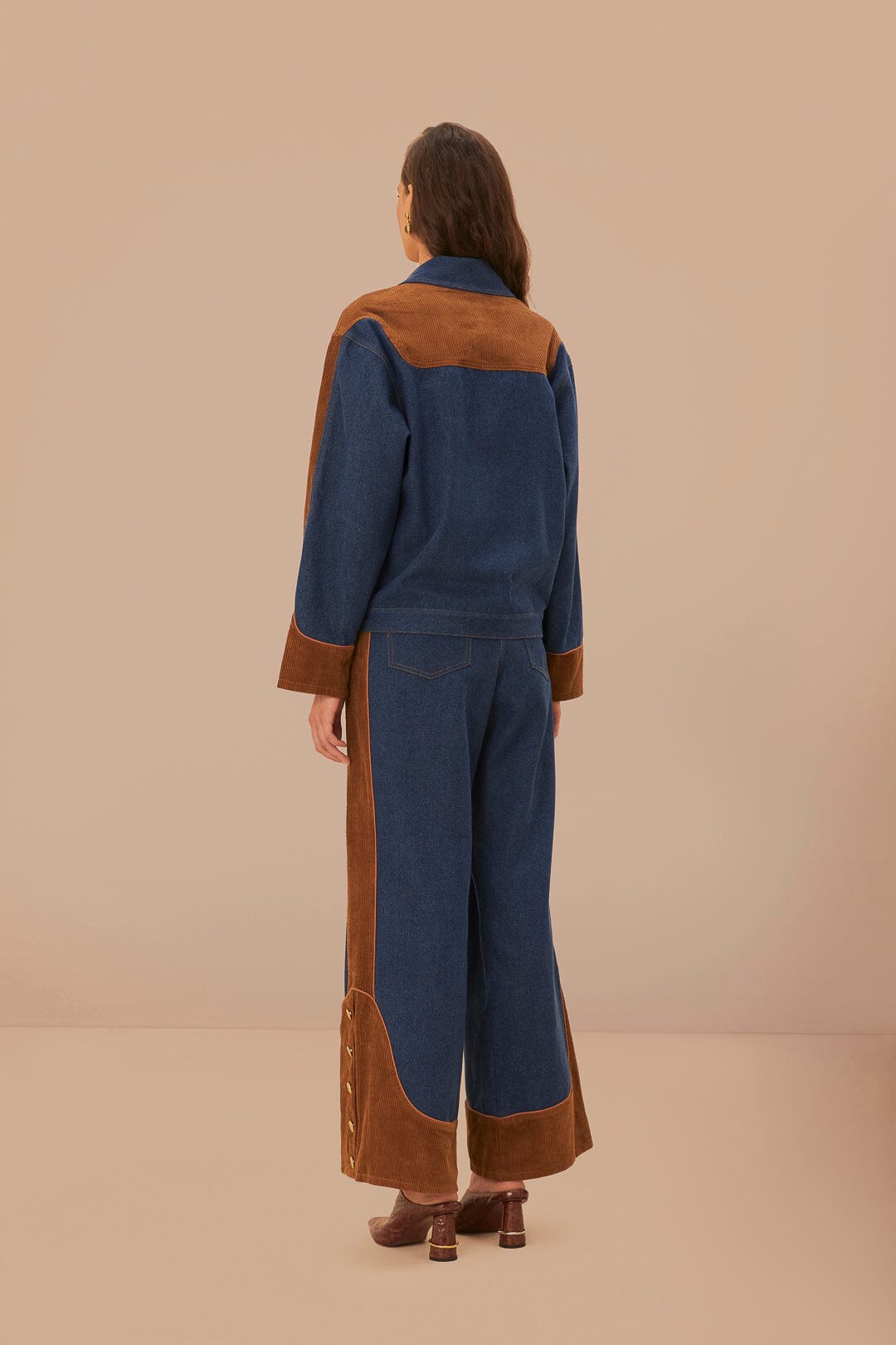 Pantalon large taille basse en denim - Marron