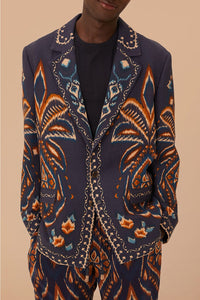 Blazer unisexe Ikat Ananas en coton - Bleu