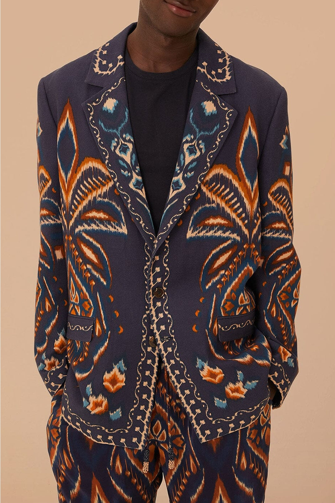 Blazer unisexe Ikat Ananas en coton - Bleu