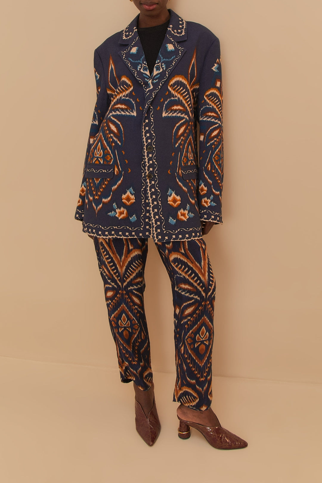 Blazer unisexe Ikat Ananas en coton - Bleu