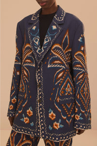 Blazer unisexe Ikat Ananas en coton - Bleu
