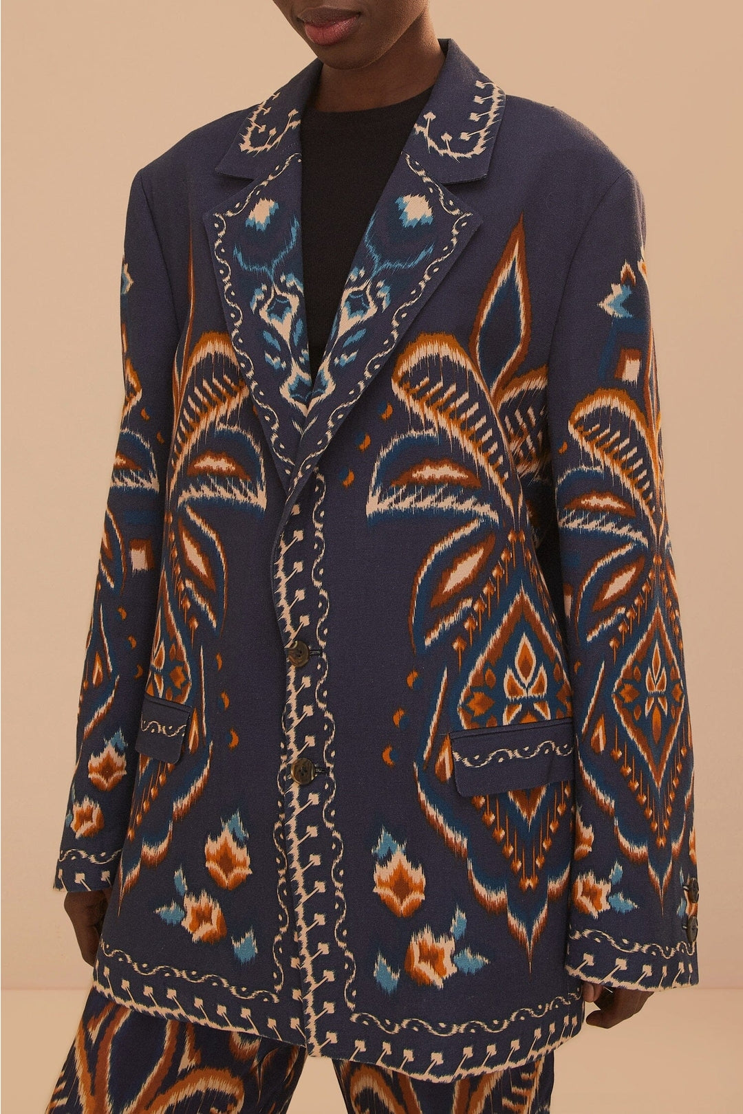 Blazer unisexe Ikat Ananas en coton - Bleu