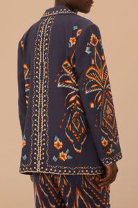 Blazer unisexe Ikat Ananas en coton - Bleu