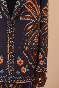 Blazer unisexe Ikat Ananas en coton - Bleu