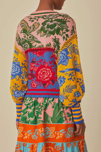 Cardigan Floral De Renda - Multicolore