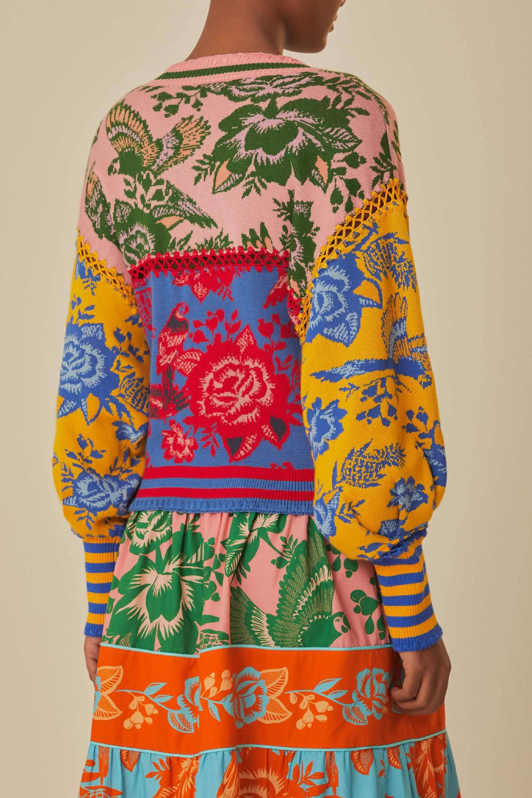 Cardigan Floral De Renda - Multicolore