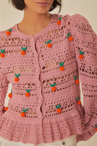 Cardigan en crochet - Rose