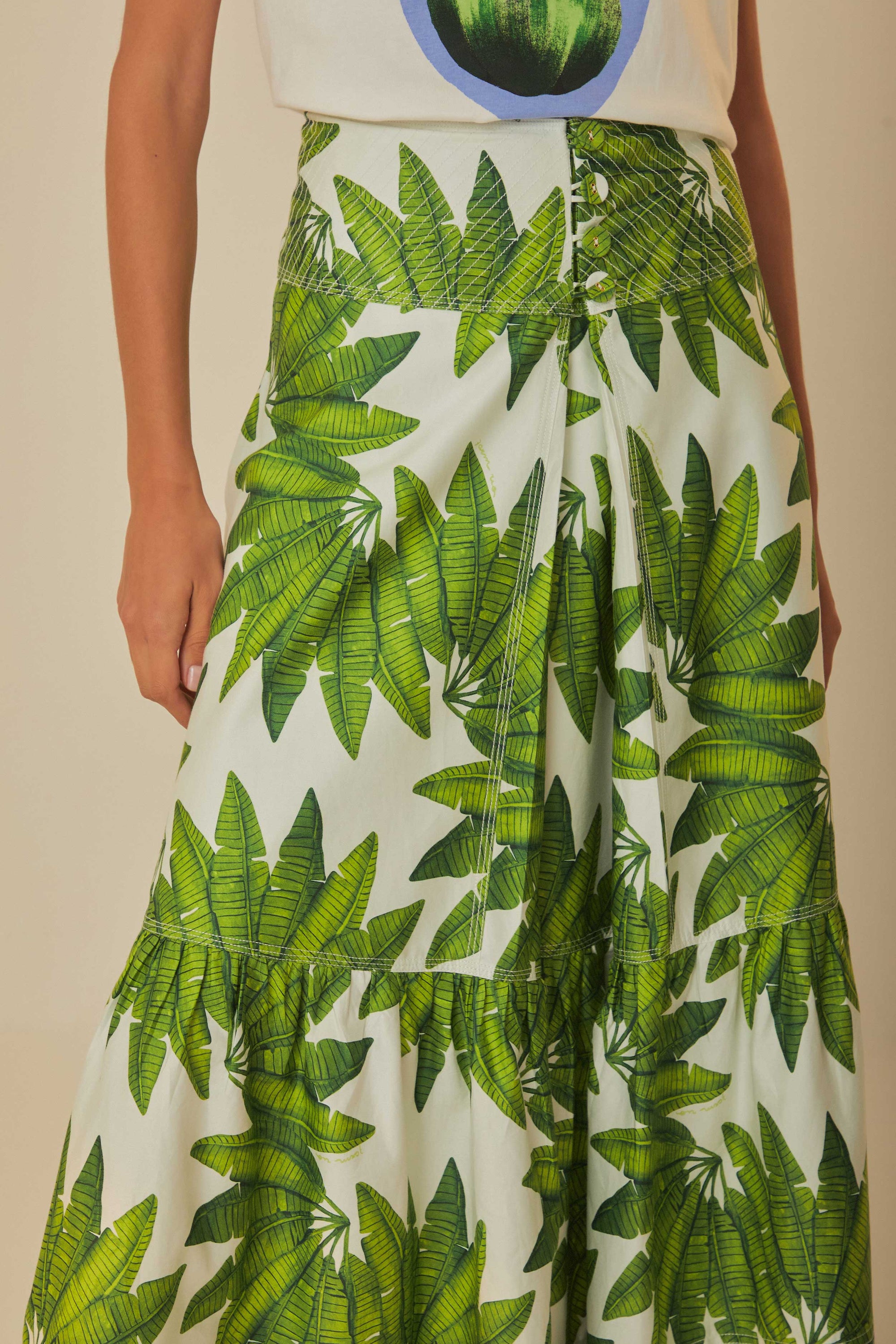 MEDIA OFF LINE_Jupe longue Palm Fan en coton - Vert