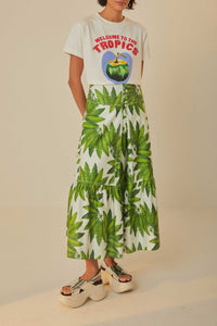 MEDIA OFF LINE_Jupe longue Palm Fan en coton - Vert