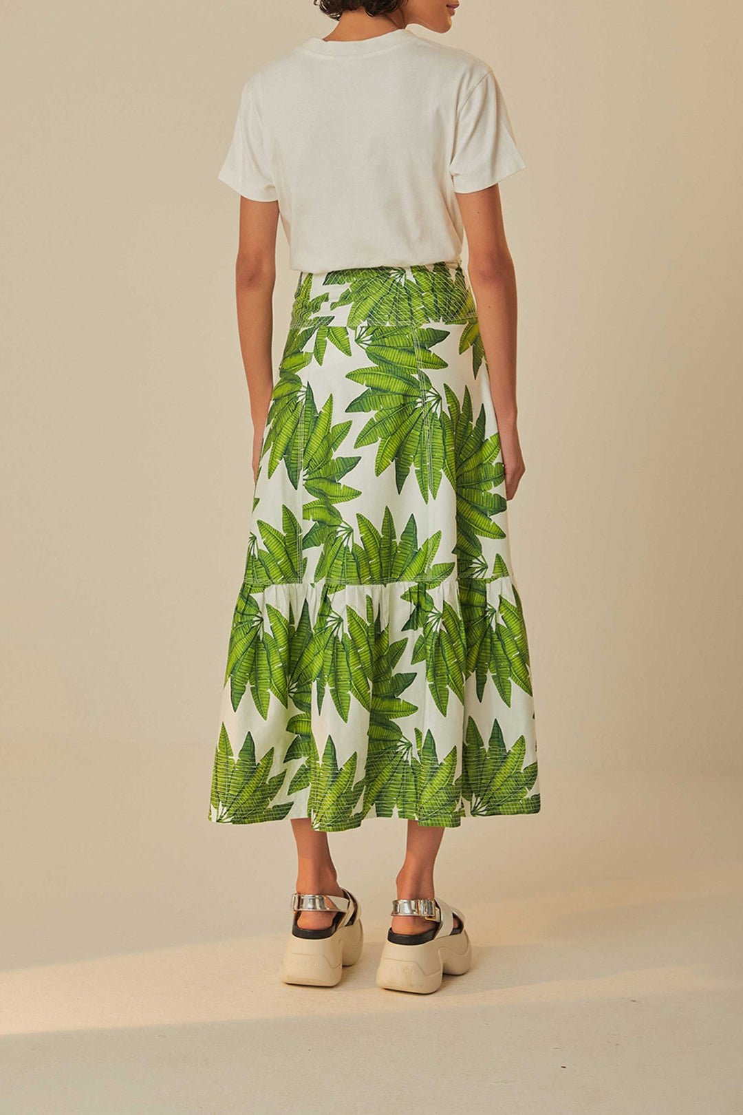 MEDIA OFF LINE_Jupe longue Palm Fan en coton - Vert
