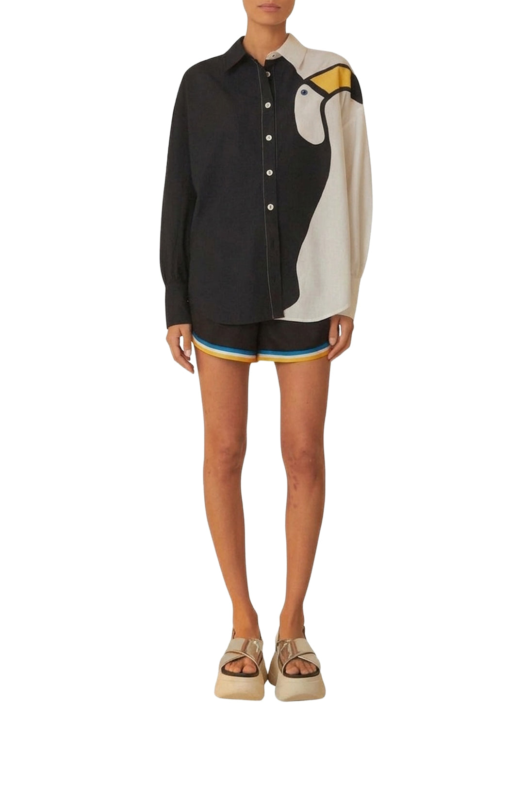 Chemise à manches longues avec découpes en coton - Noir