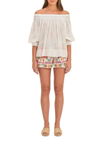 Blouse Yard à manches courtes en coton - Blanc