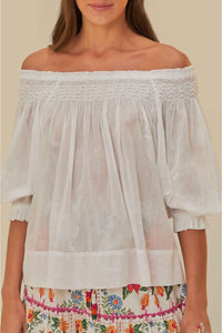 Blouse Yard à manches courtes en coton - Blanc