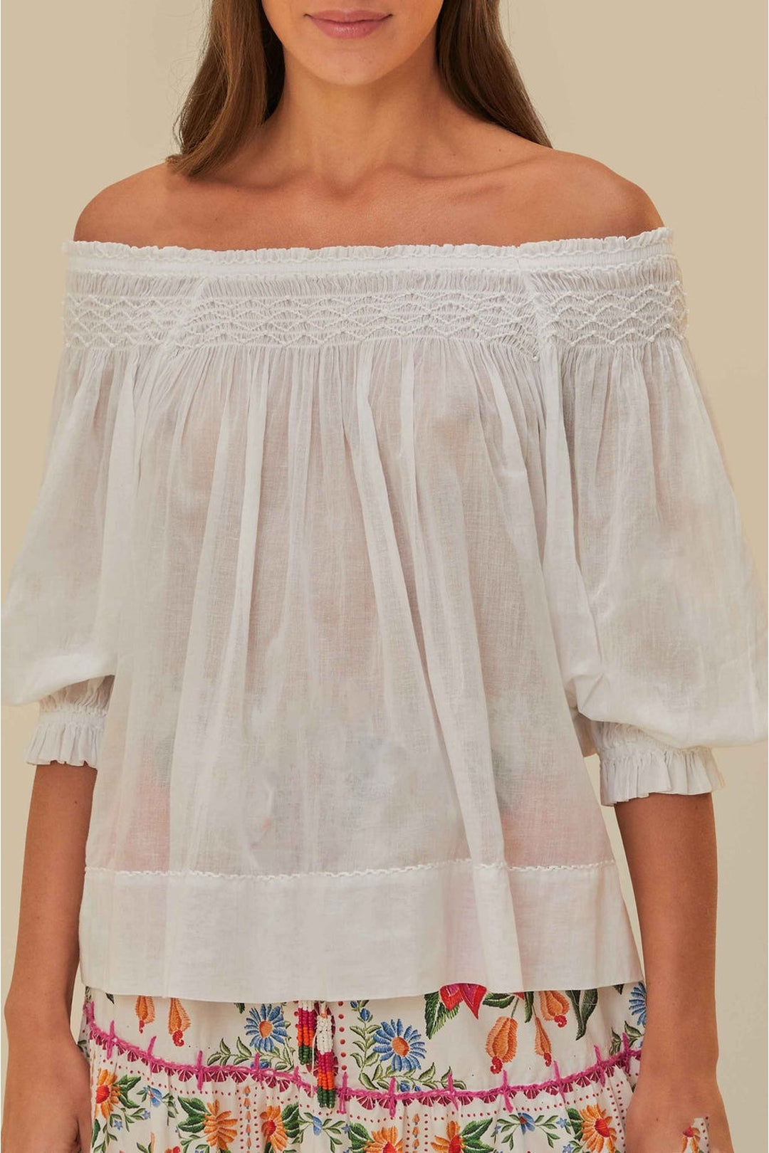 Blouse Yard à manches courtes en coton - Blanc