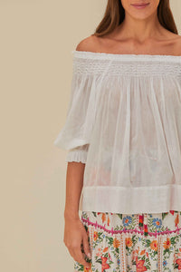 Blouse Yard à manches courtes en coton - Blanc
