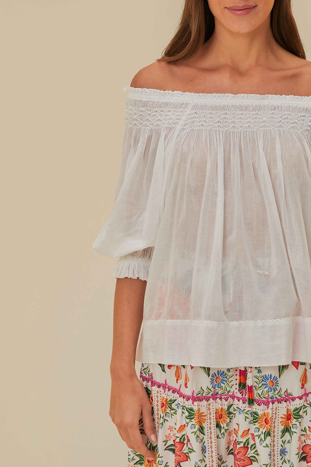 Blouse Yard à manches courtes en coton - Blanc