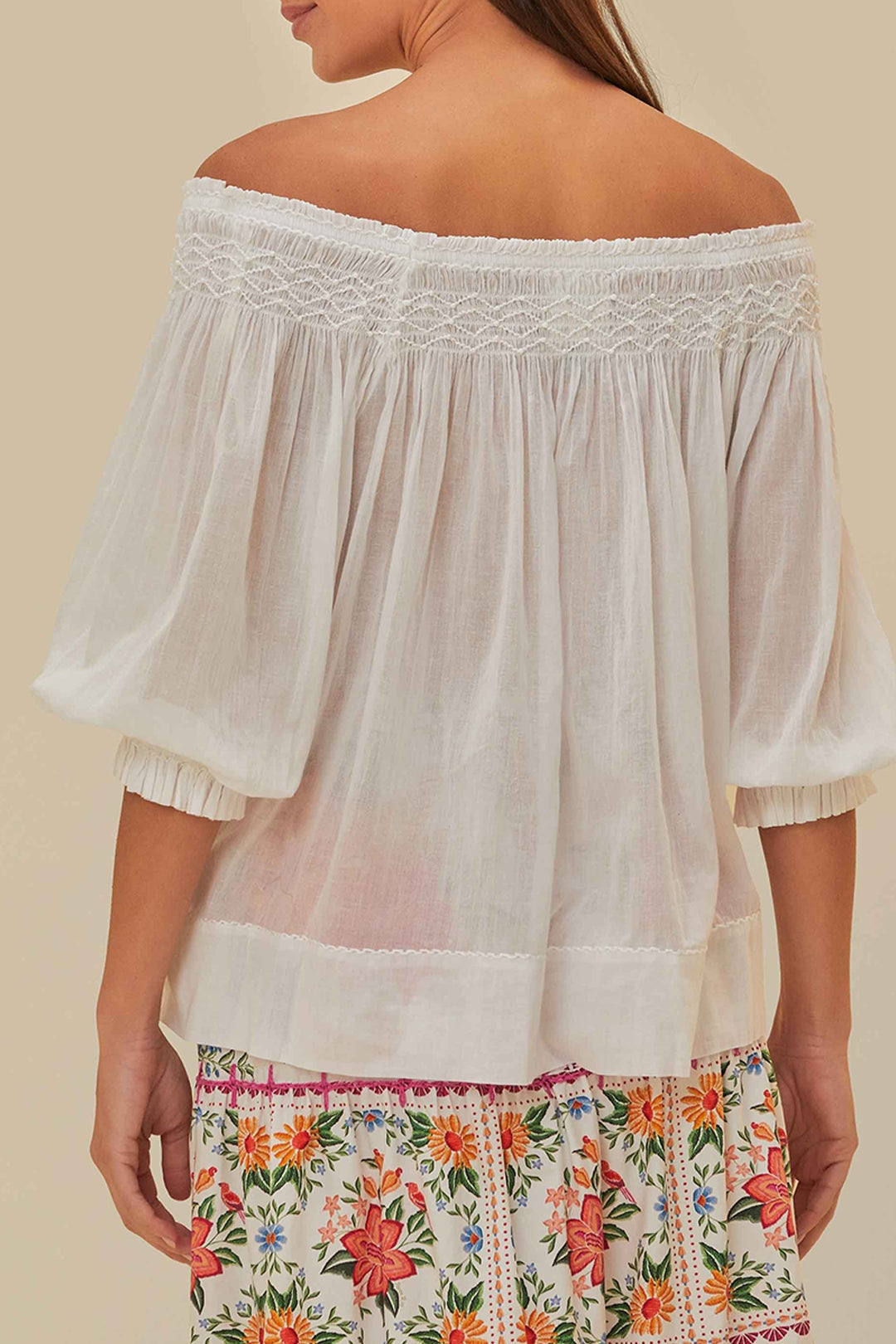 Blouse Yard à manches courtes en coton - Blanc