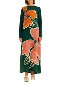 Robe longue à manches longues et motif fleurs Honolulu - Vert