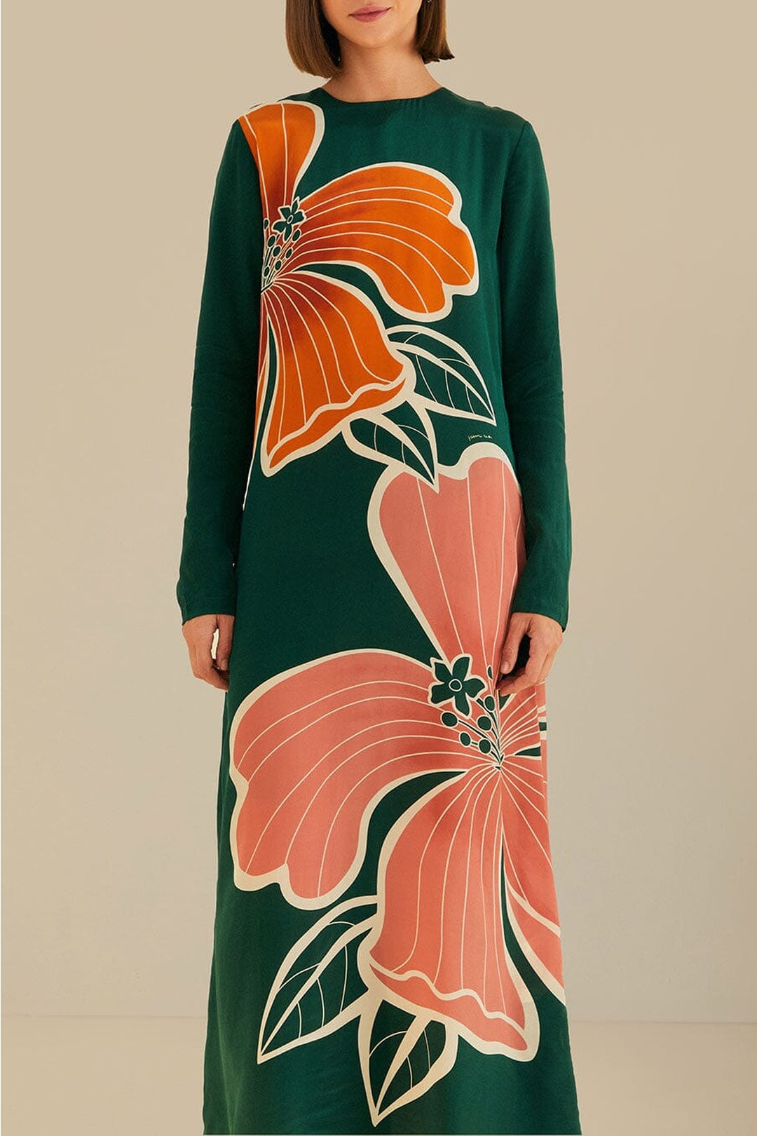 Robe longue à manches longues et motif fleurs Honolulu - Vert
