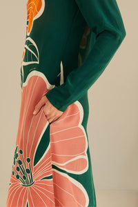 Robe longue à manches longues et motif fleurs Honolulu - Vert