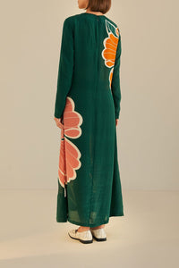 Robe longue à manches longues et motif fleurs Honolulu - Vert