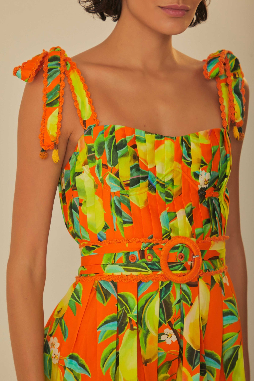 Robe courte Chic Pears à manches courtes en coton - Orange