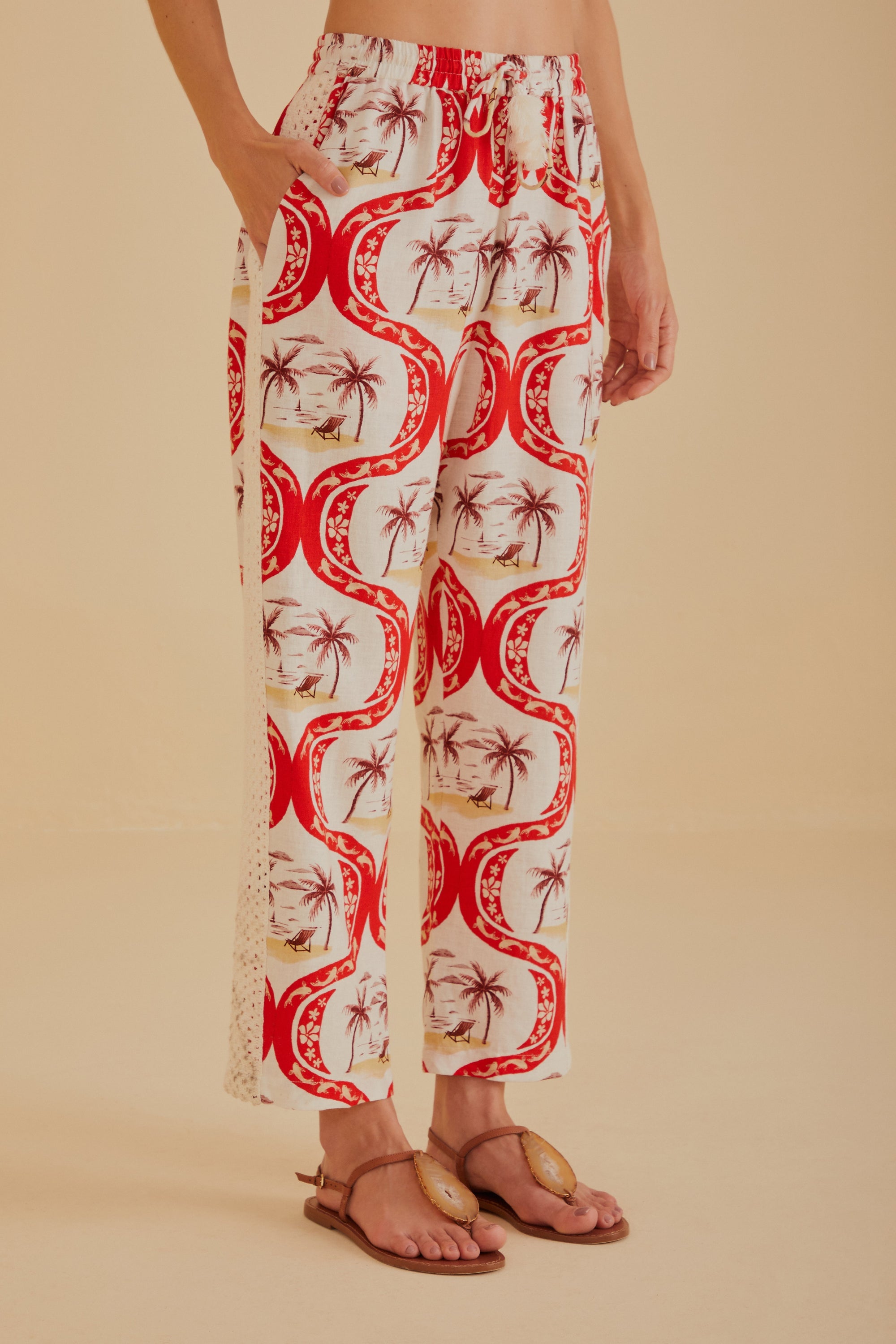 Pantalon Summer Beach en lin - Rouge
