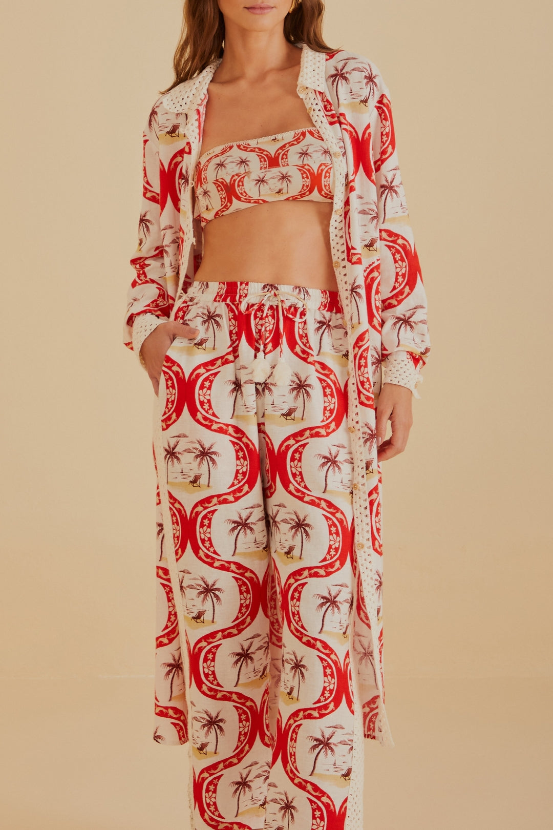 Pantalon Summer Beach en lin - Rouge