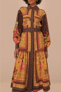 Robe midi Charming Garden à manches longues en coton - Orange