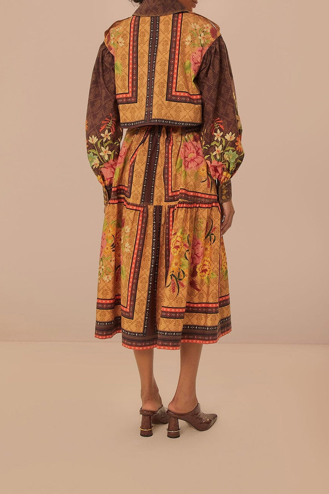 Robe midi Charming Garden à manches longues en coton - Orange