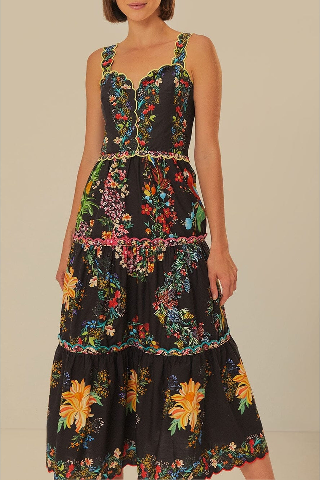 Robe midi Delicate Forest - Noir