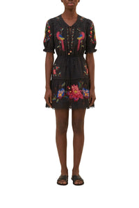 Robe courte brodée en coton - Noir