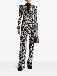 Wide-leg pleated velvet trousers - Black & White